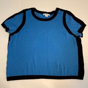 LIZ CLAIBORNE WOMAN--SHORT SLEEVED SWEATER--BLUE WITH BLACK TRIM--1X--EUC